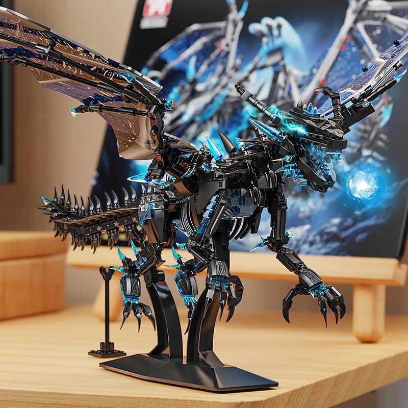 NEW Shenlong Small Particle Building Blocks Flame Frost Dragon Model High Difficulty Assembling Flying Dragon  Toy