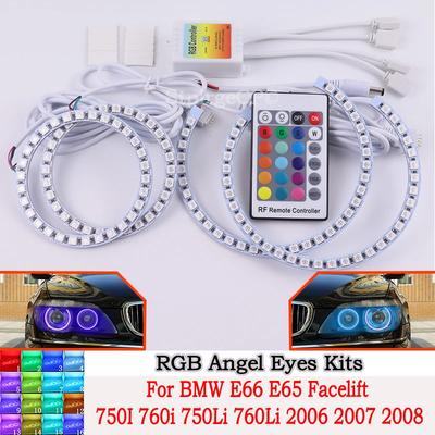 High Quality DRL Angel Eyes LED RGB CCFL SMD Headlight 4 Ring Set For BMW E66 E65 Facelift 750I 760i 750Li 760Li 2006 2007 2008
