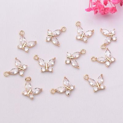 10 stücke 14k Gold Micro-intarsien Zirkon Zubehör Kleine Schmetterling Armband Hängen DIY Halskette Ohrringe Anhänger Material Anhänger