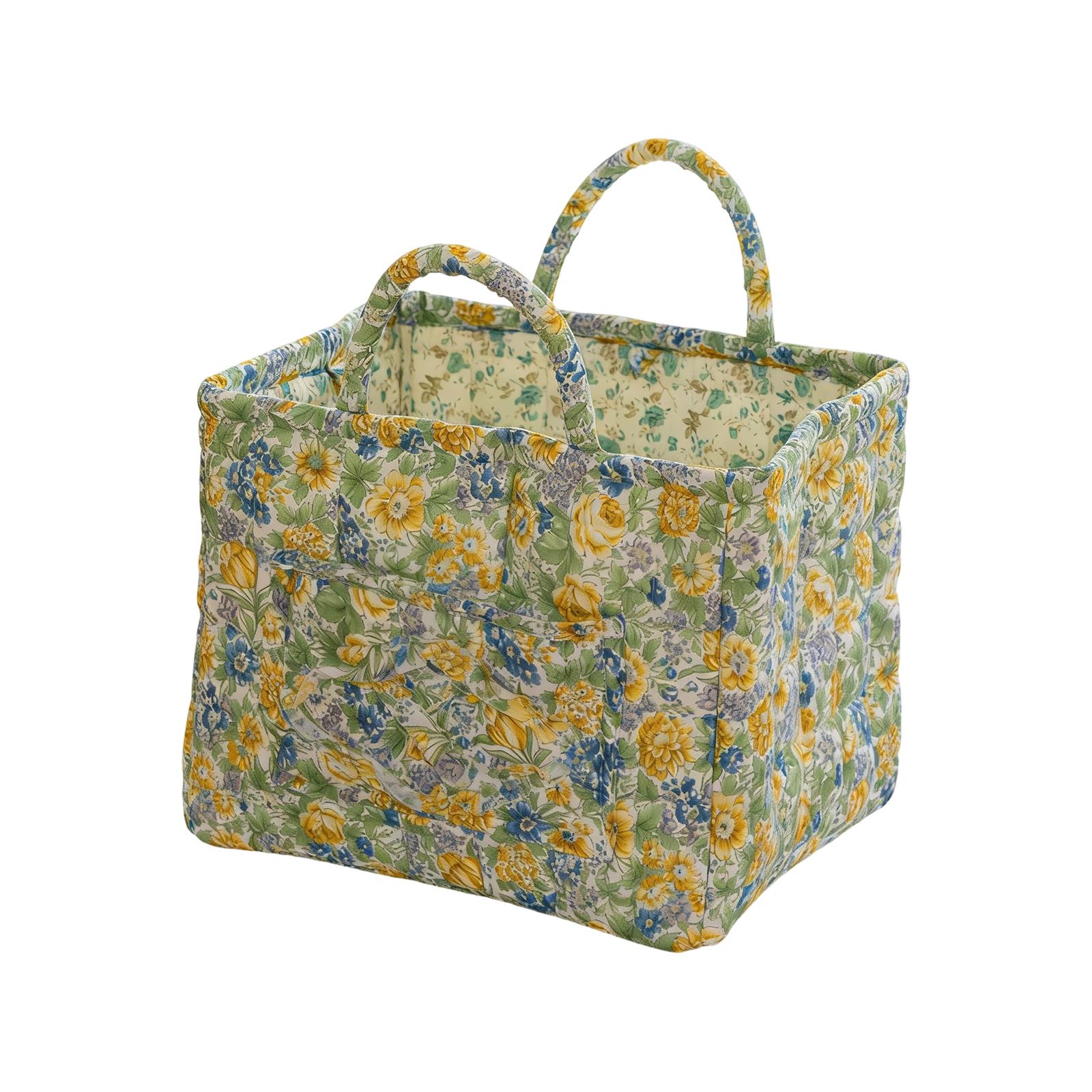 Sponge-made Storage Basket For Clothes, Toys, Handbags, Fresh Floral Fabric, Portable, Machine Washable. One Size