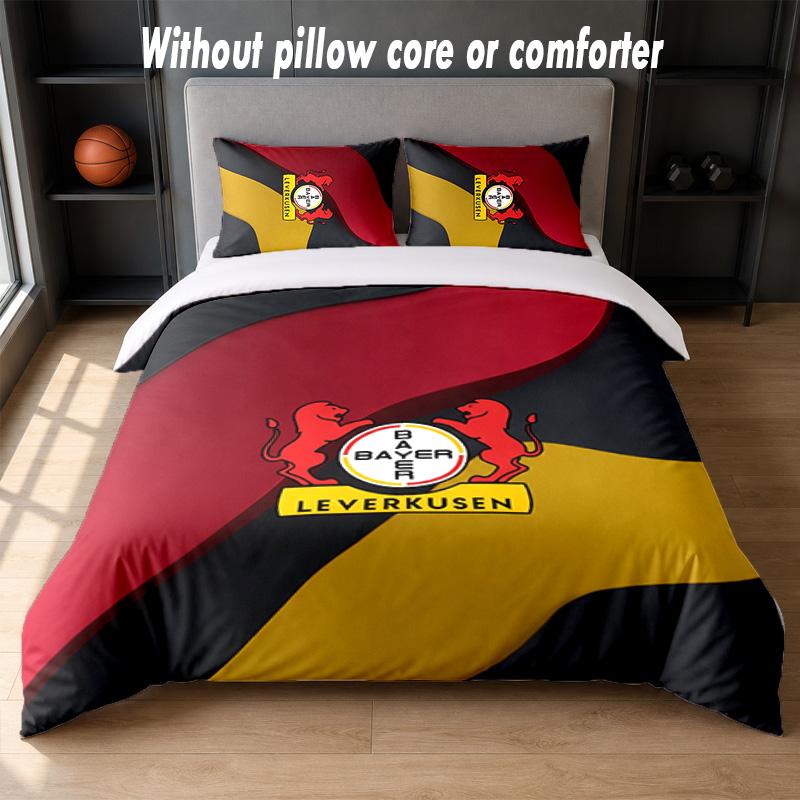 Bayer Leverkusen Football Design Bed Bedding Set 1 Duvet Cover + 2 Pillowcases Soft Breathable Household Bed Linens