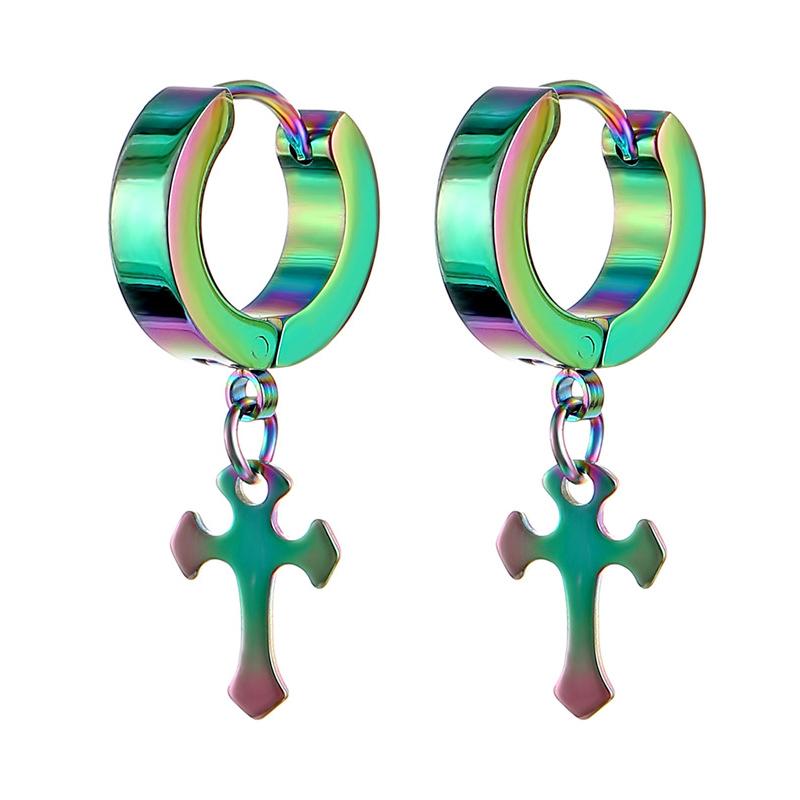 Pieced Women Men's Stainless Steel Earrings Punk Cross Hoop Earring Jewelry Accessories