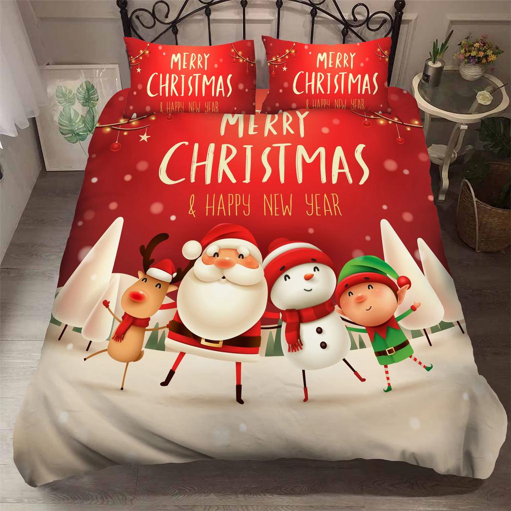 Santa Claus Printed Duvet Cover with Pillow Cover Bedding Set Single Double Twin Full Queen King Size Bedroom Christmas Decor