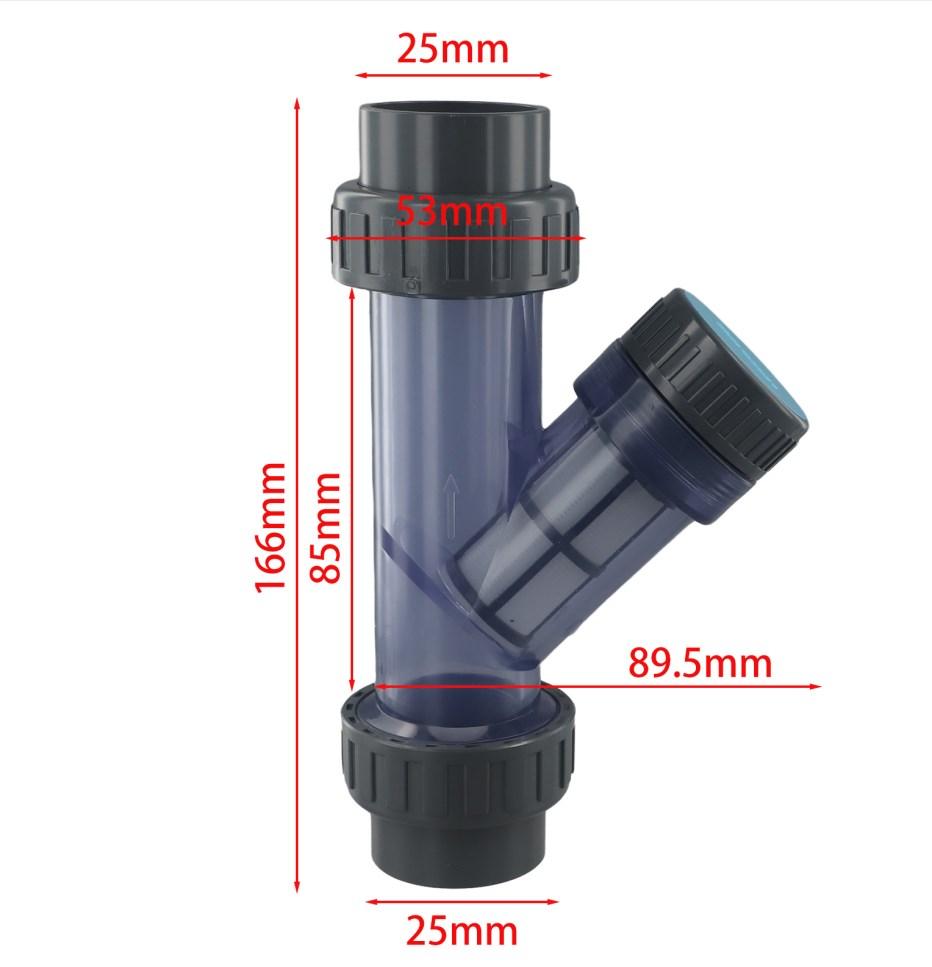 I.D 20~63mm Transparent PVC Y-Type Filter Aquarium Fish Tank Irrigation Filters Garden Water Pipe Filters Joint Fitting