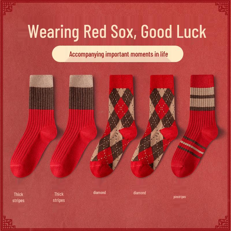 Damskie ciepłe czerwone kaszmirowe skarpety do połowy łydki - Miękkie, odporne na zimno, eleganckie niezbędniki zimowe