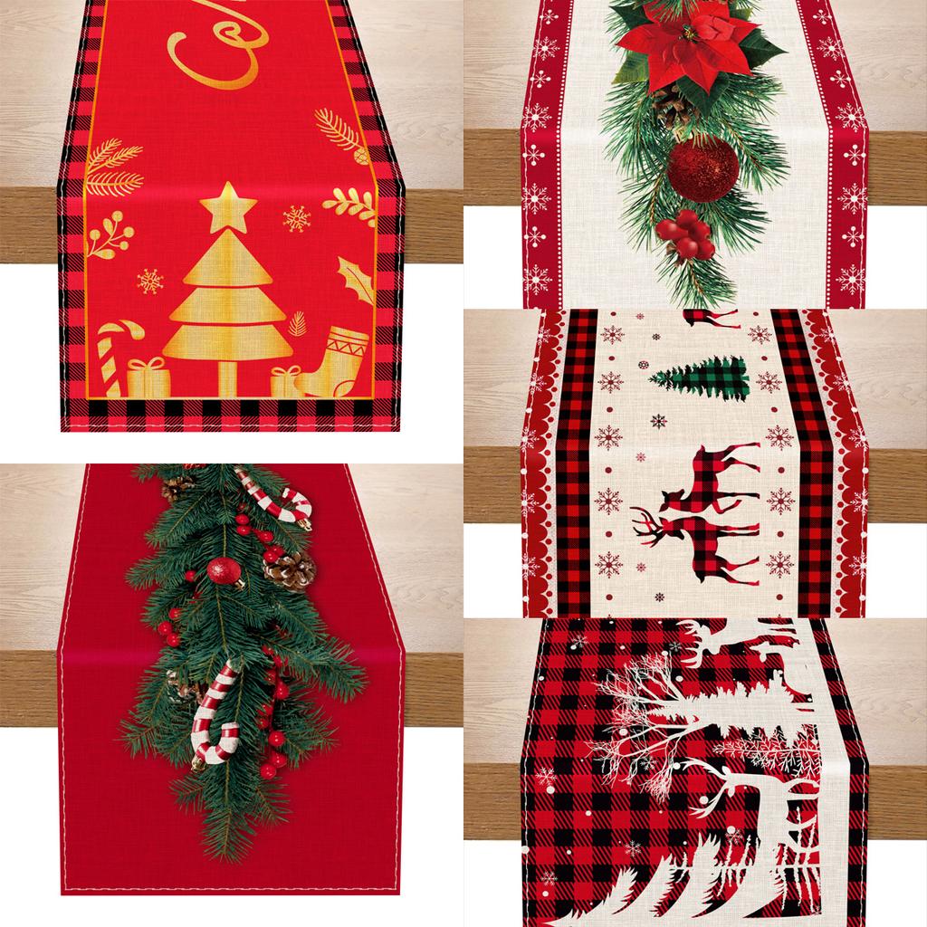 Christmas Linen Table Runner Merry Christmas Decoration For Home 2025 Navidad Noel Kerst Xmas Ornament Happy New Year Gifts 2025