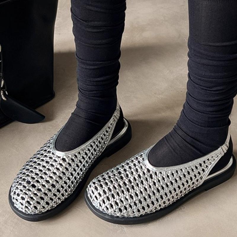 Fashion Comfortable Breathable Woven Flat Sandals Women Fashion Round Toe Hollow Back Strap Designer Shoes Concise Non-slip Casual Shoes