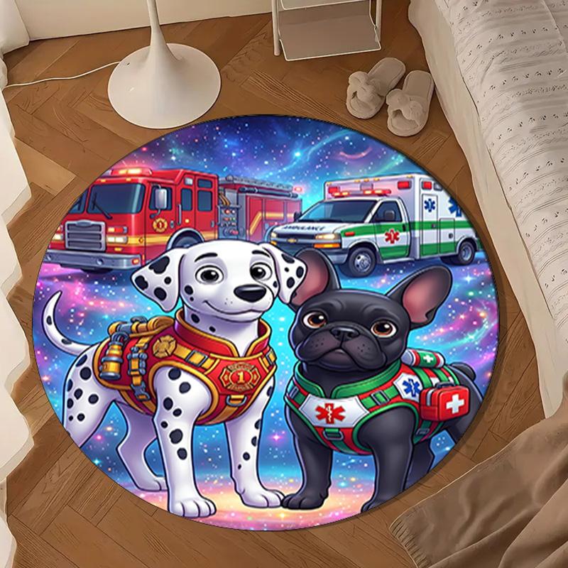Firefighter Puppies Paw Saving The Day Round mat Home Decor, Chair rug For livingroom,Bedroom, doormat home decor Birthday Gift Christmas Gifts