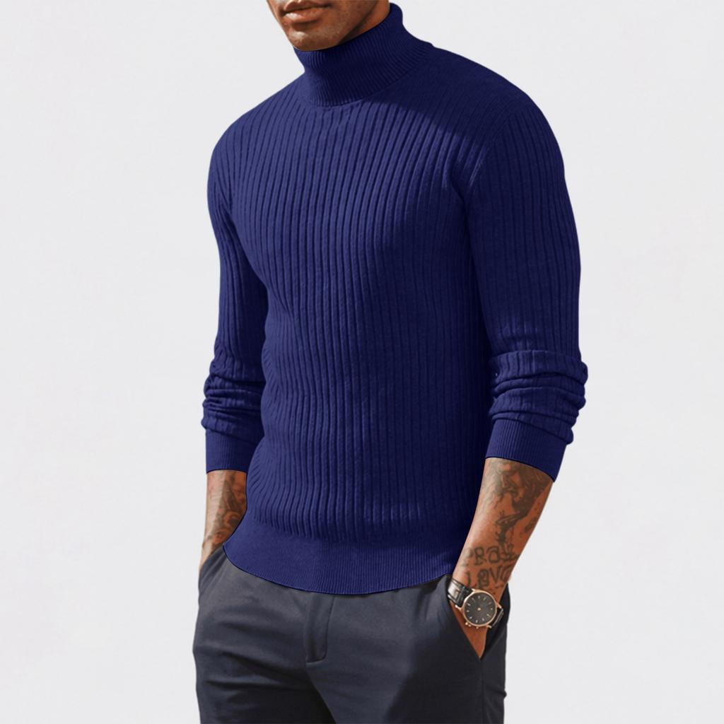 Men's High Neck Knit Sweater Casual Pullover Base Layer