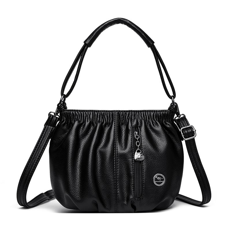 Fashionable Women's Shoulder Bag, Pleated Soft PU Leather Crossbody Bag, Solid Color Handbag, Suitable for Daily Casual Use