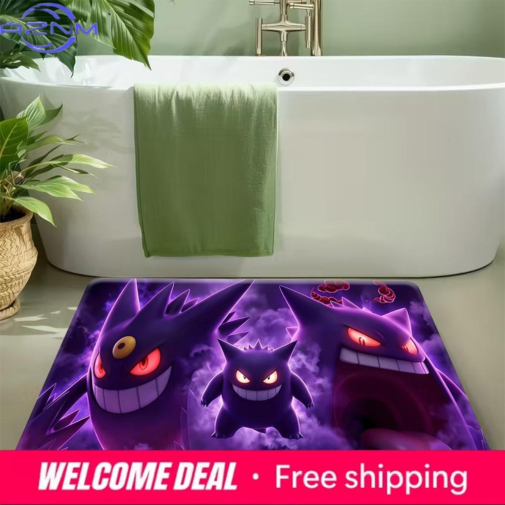 Pokemon Gengar Evolution Line Purple Smoke Print Non-Slip Doormat, Absorbent Floor Mat for Home Decor