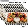 4/6pcs, Black And White Checkered Border, Pumpkin, Sunflower, Maple Leaf, Pinecone Pattern Placemats, Autumn Theme Table Mats, Suitable for Halloween