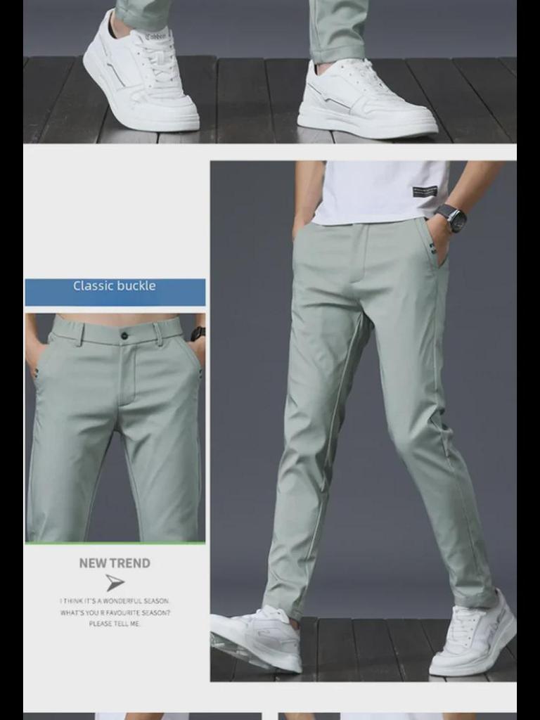 Men's Stretch Straight Ice Silk Casual Pants - Wear-Resistant, Trendy Korean Style, All-Match Long Pants