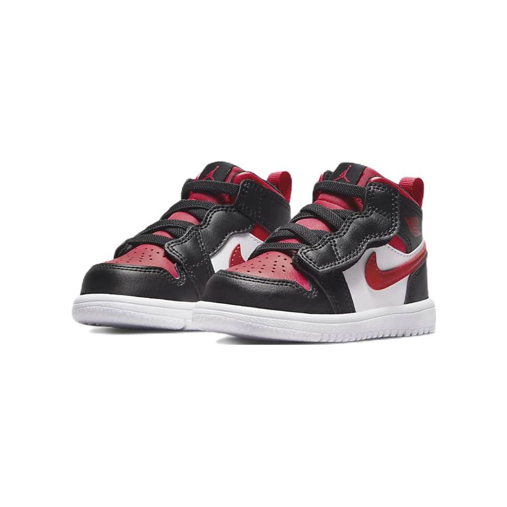 Jordan Air  1 Mid Alt "Bred Toe" Comfortable Versatile Shock Absorbing Slip Resistant Durable Mid-Top Baby Sneaker Black AR6352-079