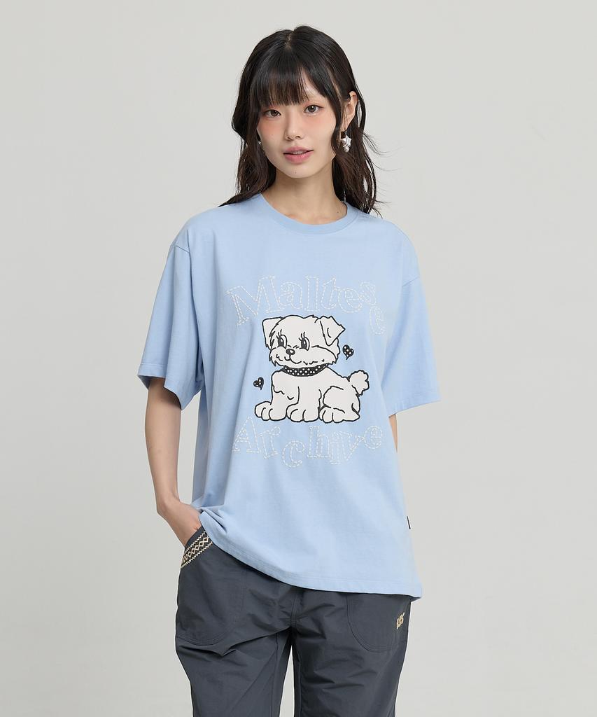 WAIKEI Vintage Cloud Archive Stitch Short Sleeve T-Shirt Sky Blue