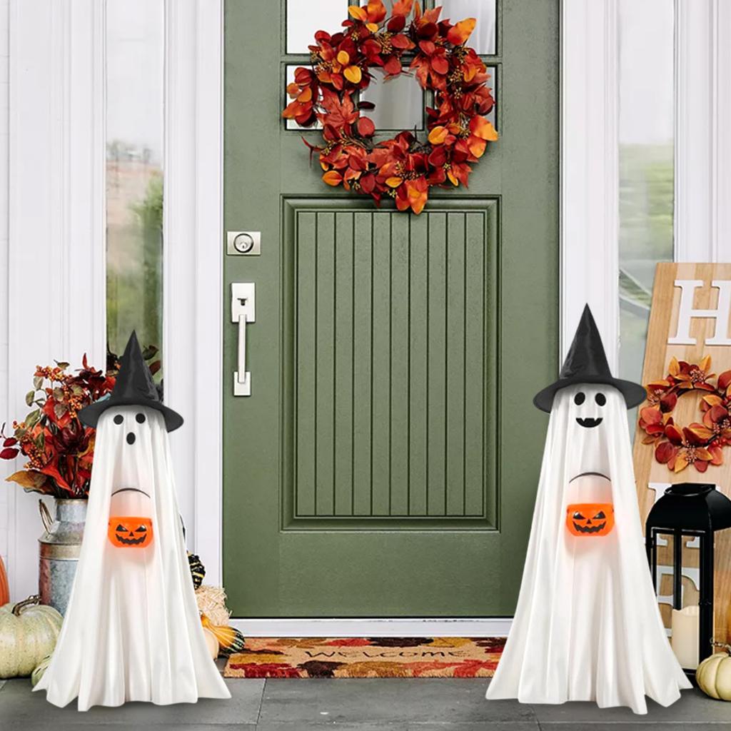 Halloween Decorations Indoor Outdoor, 2 Packs Light Up Spooky With Pumpkin Halloween Decor Crafts, Indoor Cute Party Ghosts Decorations For Table/Home