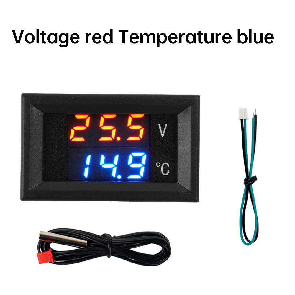 DC 4-28V Voltmeter Thermometer Voltage and Temperature Real Time Monitoring LED Digital Display with NTC Probe Cable -50-125℃