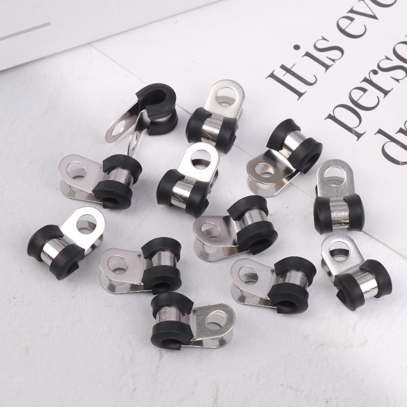 Compilation of 12 Brake & Gas Line Rubber Lined Metal Fixing Clamps, Wiring Hose Pipe R Clips, 3/16"