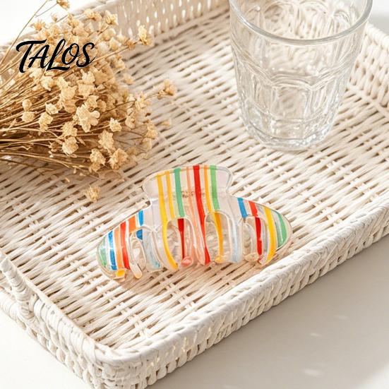 Smooth Surface Hair Clip Claw for Women, Hollow Widened with Curved Transparent Anti-Slip Teeth, Acrylic Rainbow Design Accessory Teeth