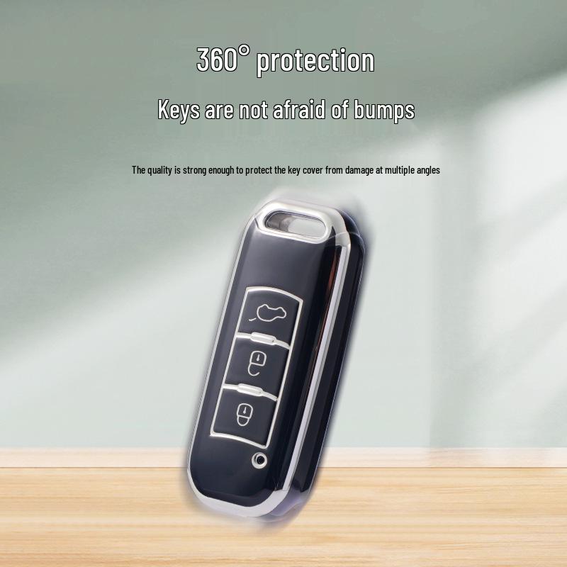 Key Cover for 22 Trumpchi Models: GS4, GM6, GS3, GA6, GS5 - Soft Rubber with Silver Edge