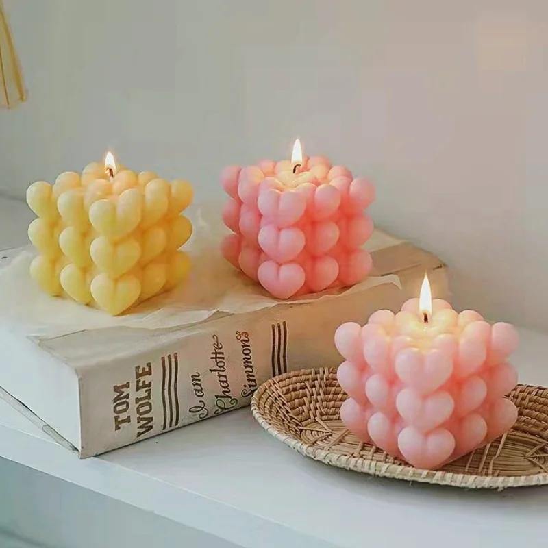 Love Cube Scented Candle Valentine's Day Heart-shaped Decor Scented Wax Wedding Birthday Candles Souvenir Romantic Ornament
