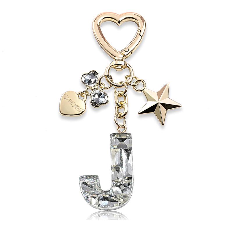 Silberne Diamant-Harz-Buchstaben-Schlüsselanhänger mit Stern-, Herz- & Schmetterlings-Anhängern - Geschenk für Mädchen-Taschen