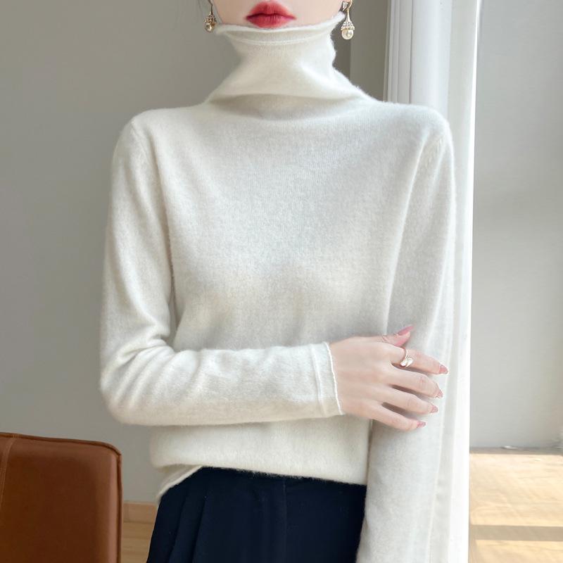 Women's Pure Wool Turtleneck Sweater - Autumn/Winter Fashionable Knitted Cashmere Pullover