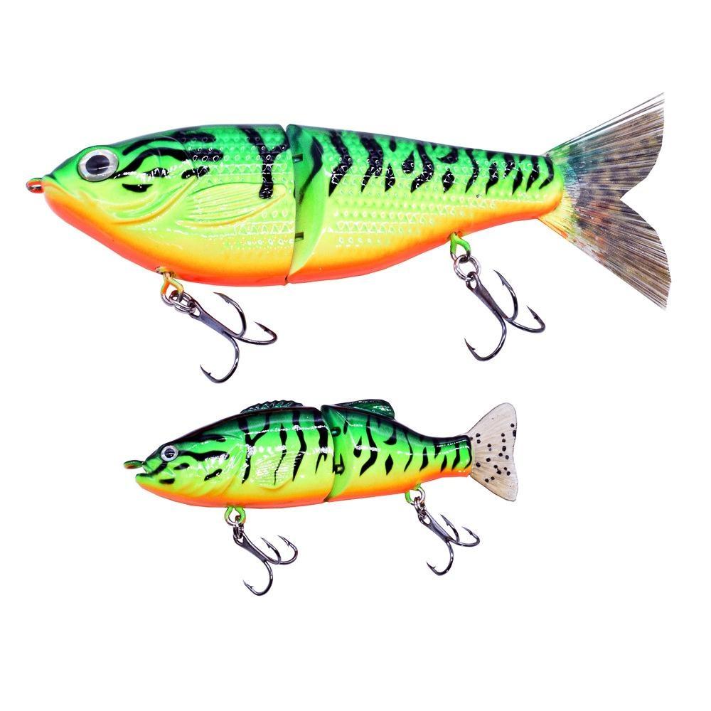 Angelköder, 2 Gelenke, Swimbait, Kurbelköder, lebensechter Fisch, harter Köder, Angelhaken, Forelle, Barsch, Barsch, Muskie-Köder, 10,2 cm, 19,8 cm