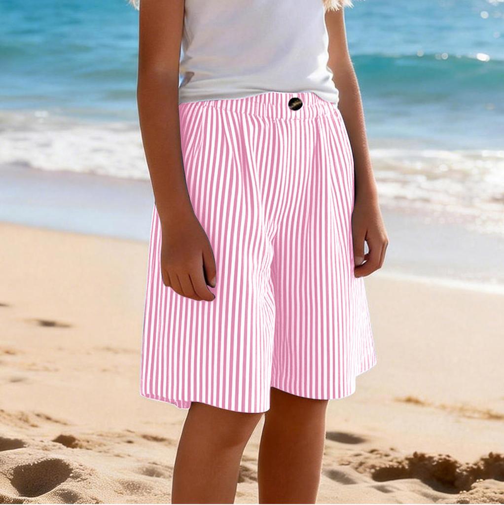 Modische Niedliche Gestreifte Elastische Taille Tasche Lässige Mädchenshorts für Kinder