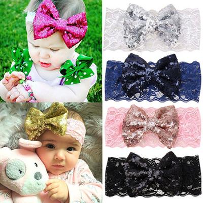 Kids Baby Girl Sequin Lace Bowknot Hair Band Twinkling Turban Headband Headwrap