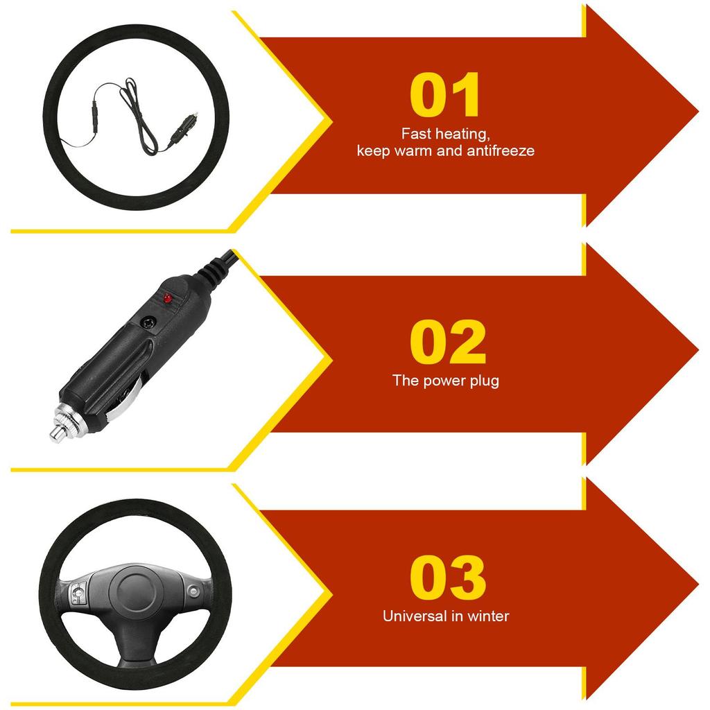 Rayhong Heated Car Steering Wheel Cover, Universal Steering Wheel Cover, Steering Wheel Hand Warmer, Fast Heating Protective Cover / Winter Protection