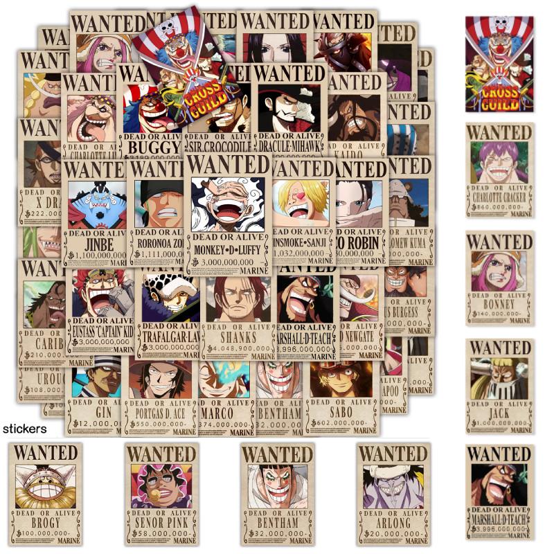 One 50pcs Piece Luffy Zoro Sticker Pirates Wanted Poster Waterproof Laptop Decal