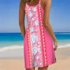 Women Plus Size Sleeveless Round Neck Dress Tropical Banana Leaf White Flower Print Irregular Hem Loose Beach Dress