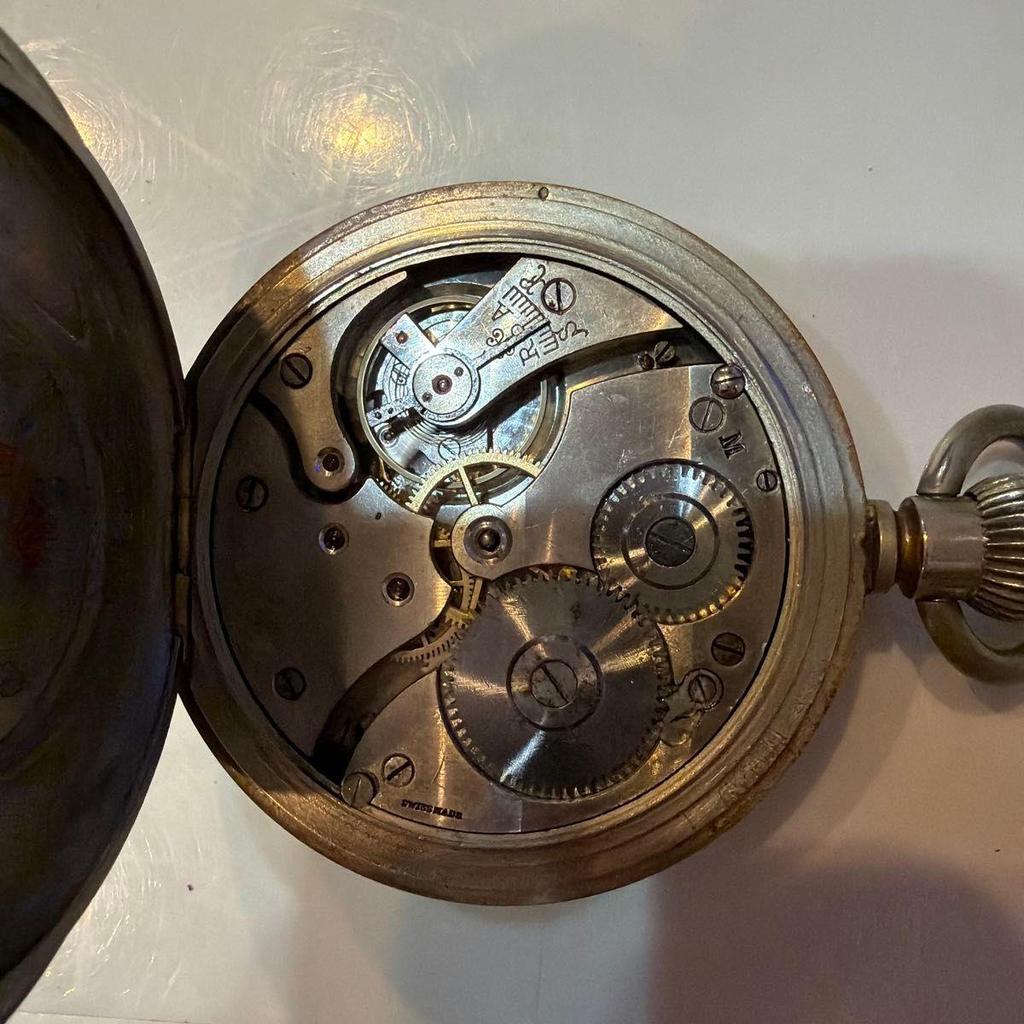 Used Antique pocket watch Swiss made silver manual winding silver color