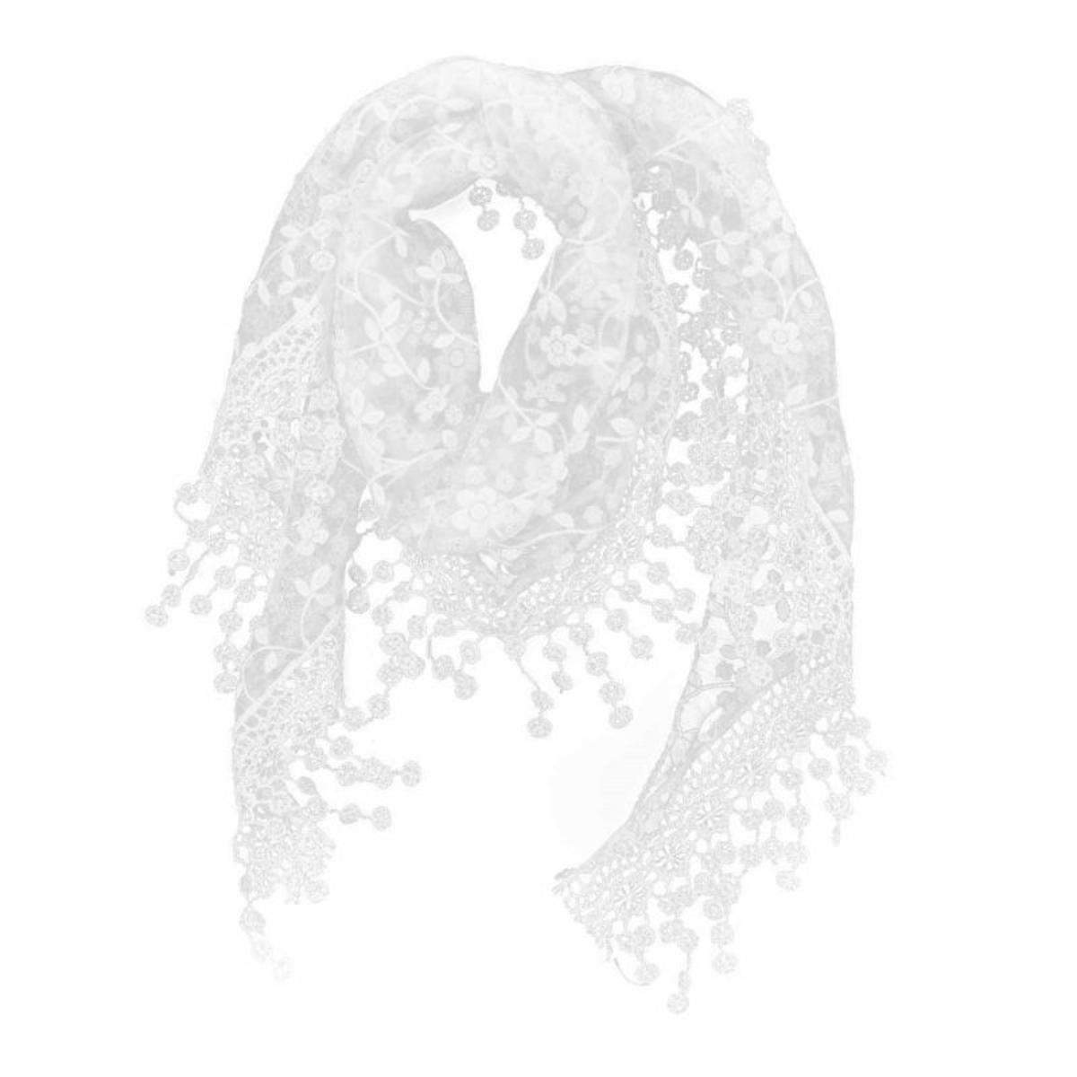 

Модный платок на голову Кружевной шифоновый платок с кисточками Сетчатый шарф Женский Осенне-зимний Длинный шарф-вуаль Европа и Америка Женская шаль белый