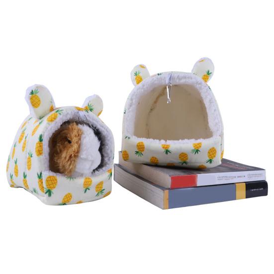 Gezellig Hamster Nest Half Omheind Met Ophanghaak Cartoon Bedrukt Comfortabel Huisdierbed Voor Koud Weer