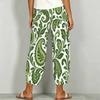 Women Plus Size Navy Blue Floral Paisley Printed Loose Cross Hem Cropped Pants With Pockets