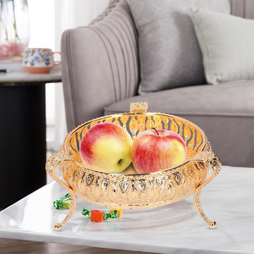 Obstschalen Zinklegierung Obstserviertablett Rund Gold Dekoratives Serviertablett Retro Metall Snacktablett Restaurant Servieren