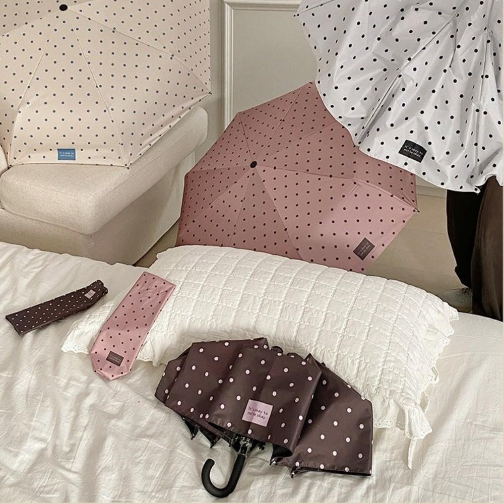 Dual-Use Polka Dot Umbrella 8-Rib Manual Travel Rain Umbrella UV Protection Umbrella Rainy Season