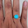 Round Cab Blue Sleeping Beauty Arizona Turquoise Silver 14K Yellow Gold Ring Jewelry