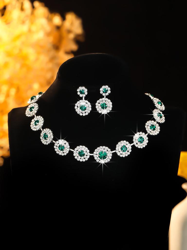 Elegant Bride Jewelry Set: European & American Necklace & Earrings for Evening Gowns