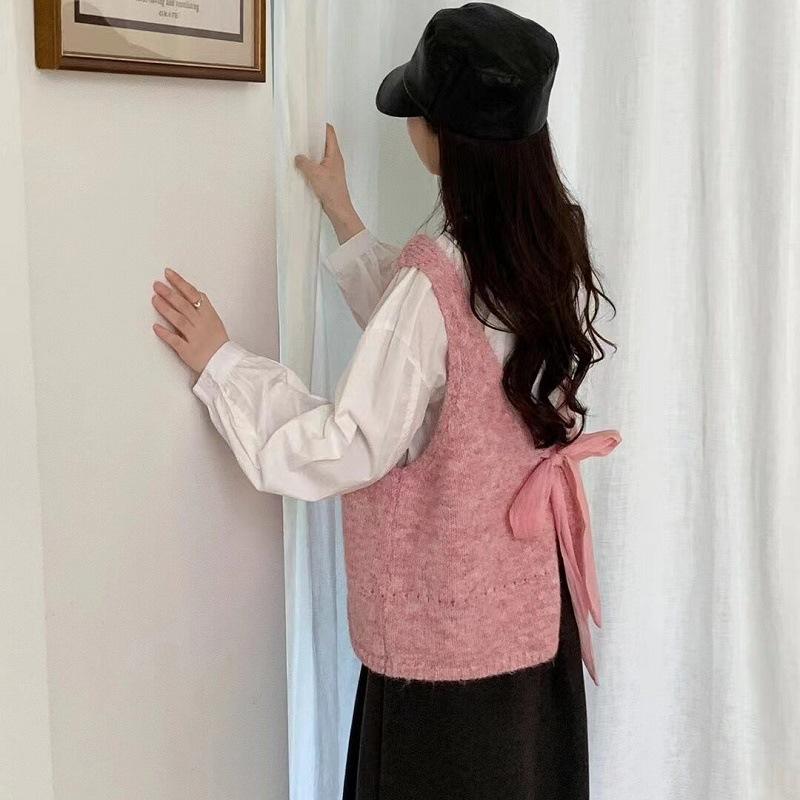 WTEMPO Square Collar Knitted Vests Women's Autumn Winter Solid Color Casual Sweaters Kntwear Elegant Sleeveless Pullovers