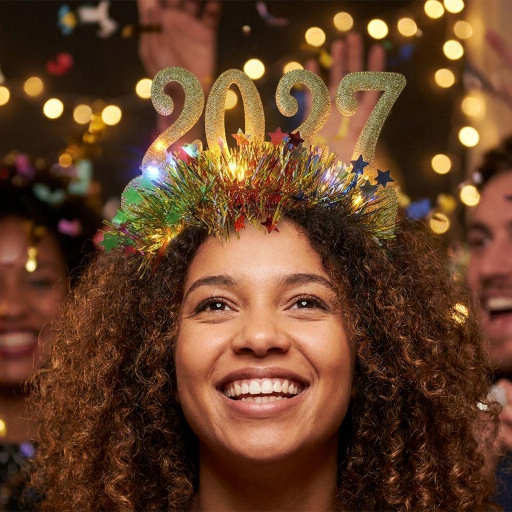 Light‑Up Led 2027 Number Hair Hoop Glitter Party Hair Accessory Creative Sequin Headpiece Carnival