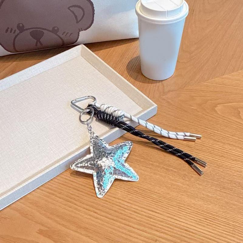 Fashion Starfish Keychain with Cute Balloon Dog Leather Charm Maximalist Braided Rope Bag Ornaments Women's Accessory