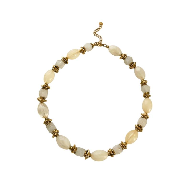 Stainless Steel Multi Strand Beaded Resin Necklace Elegant Layering Design Neckchain For Women Jewelry Accessories 1