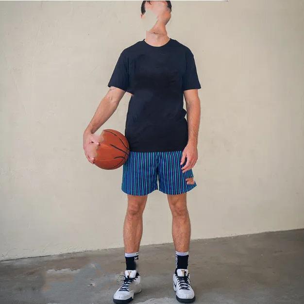 Trendy Men's Mesh Striped Sports Shorts: Below Knee Basketball and Running Shorts