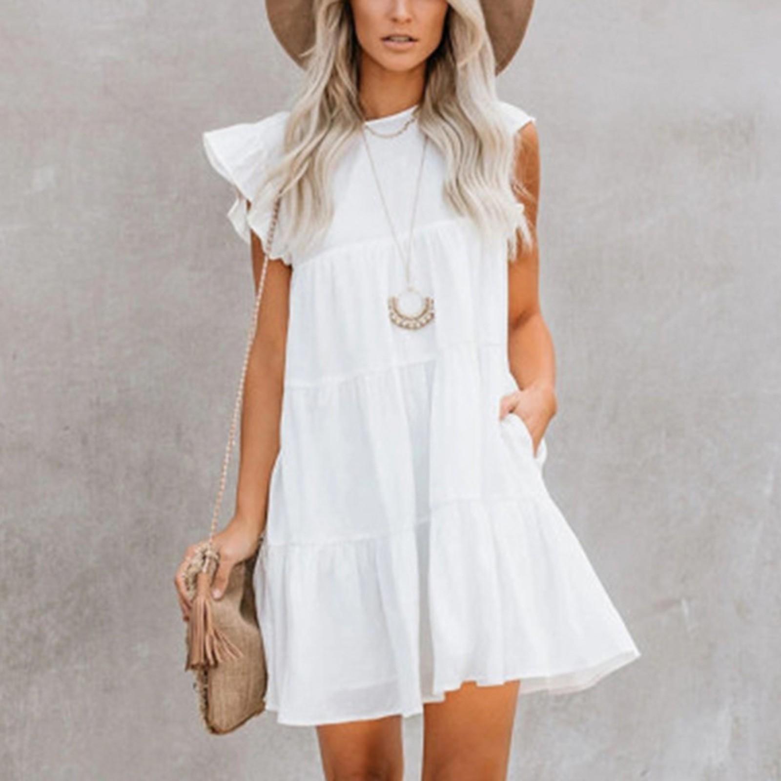 

Жіноче повсякденне універсальне однотонне миле модне плаття для поїздок S білий