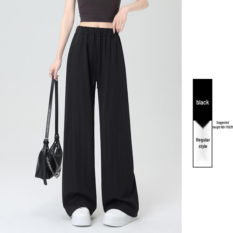

Women s Khaki Linen Ice Silk Wide-Leg Pants - Loose, Casual, Lazy Style for Summer 2026 XL чёрный