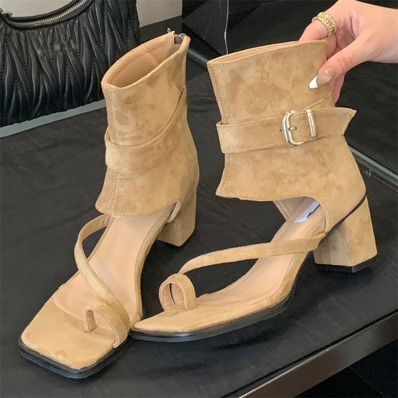 

Eilyken Designer Hollow Out Clip Toe Ankle Boot Sandals Women Fashion Comfort Square Heels Buckle Strap Ladies Shoes 35 абрикосовый