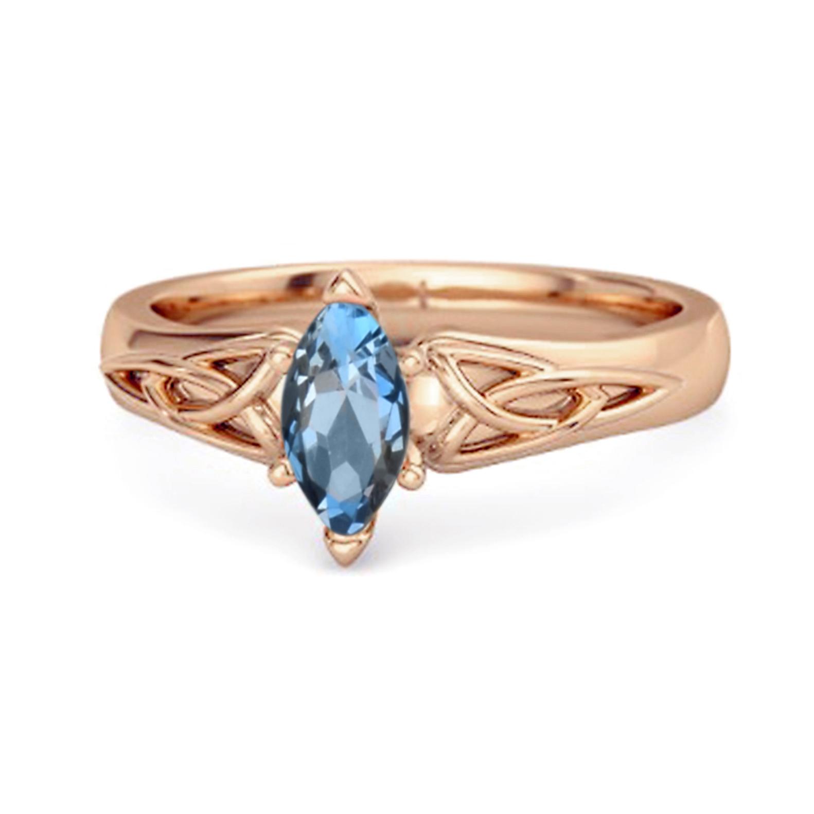 

Celtic London Blue Topaz Ring 925 Sterling Silver Rose Gold Vermeil Trinity Knot Band Ring 9.5 Яскраво-рожевий